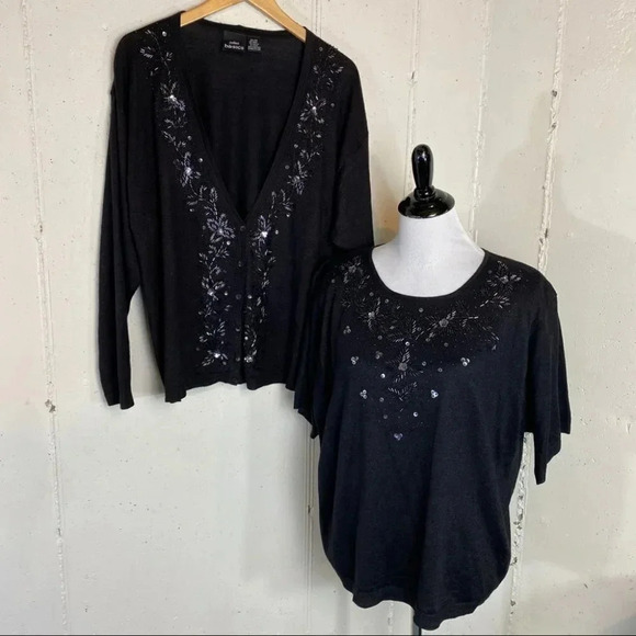 Stefano Basic‎ 22/24 sequin blk 2pc sweater - Picture 2 of 12